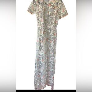 LulaRoe Floral Embroidered Shear Lace Maxi Dress in Mint Green and Pink